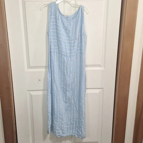 Vanessa Zani | Dresses | Vanessa Zani Linen Tank Midi Dress L Blue Stripe |  Poshmark